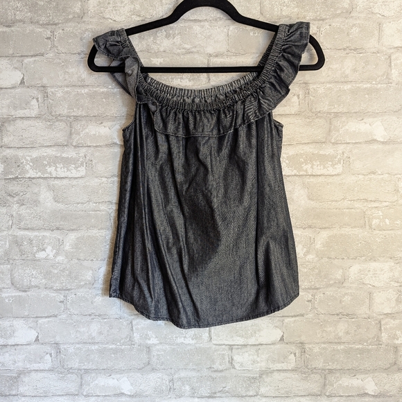 Women's Ruffled Off-Shoulder Top - Denin - Picture 2 of 4